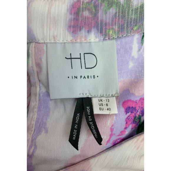 Anthropologie HD in Paris Dipped Chroma Swing Dress 8 Floral Gauze Overlay Ombre - Picture 9 of 11